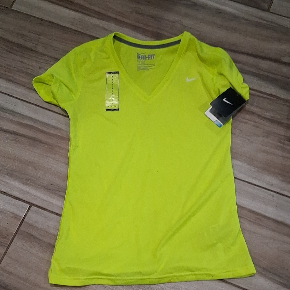 Nike Neon Green V-Neck Short Sleeve Dri-FIT Top
